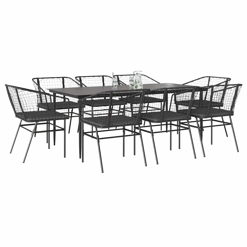 Set da Pranzo da Giardino 9 pz con Cuscini Polyrattan Vetro