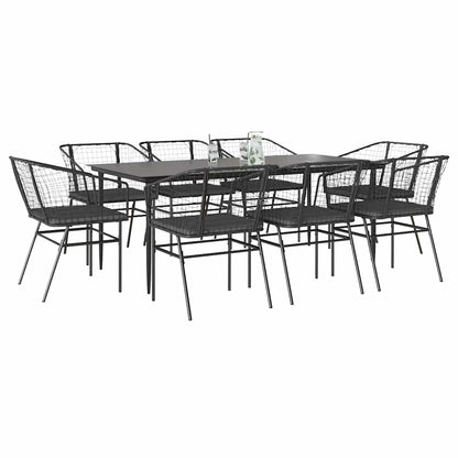 Set da Pranzo da Giardino 9 pz con Cuscini Polyrattan Vetro
