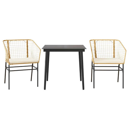 Set da Pranzo da Giardino 3pz con Cuscini Polyrattan Vetro