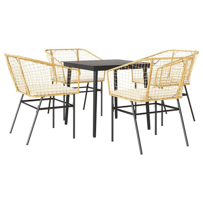 Set da Pranzo da Giardino 5pz con Cuscini Polyrattan Vetro