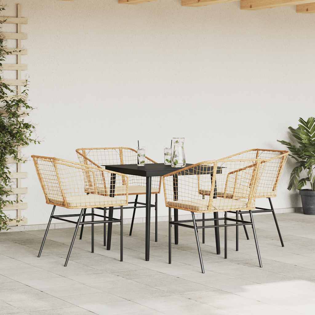 Set da Pranzo da Giardino 5pz con Cuscini Polyrattan Vetro