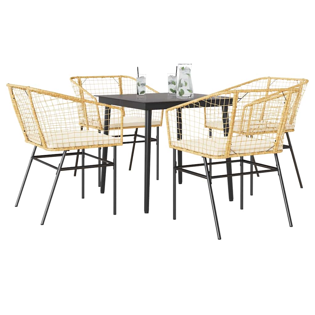 Set da Pranzo da Giardino 5pz con Cuscini Polyrattan Vetro