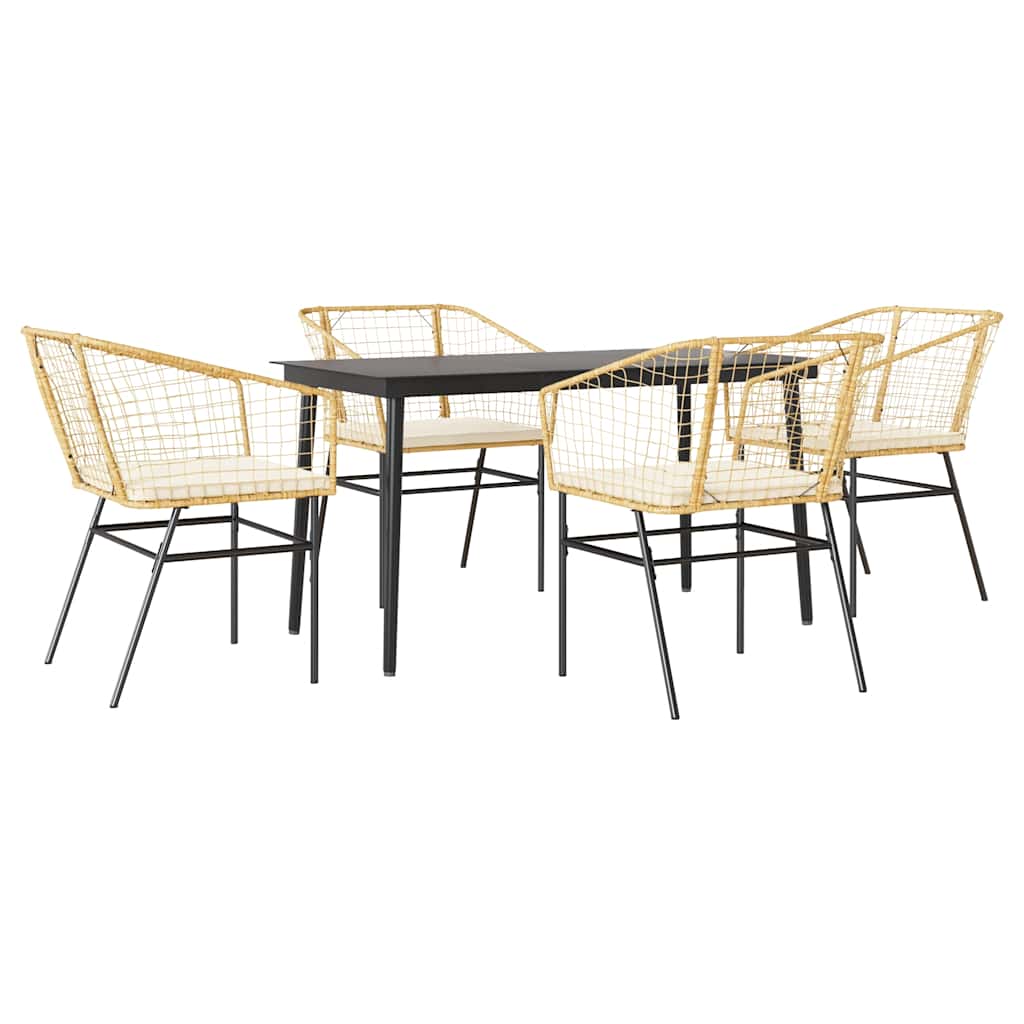 Set da Pranzo da Giardino 5pz con Cuscini Polyrattan Vetro