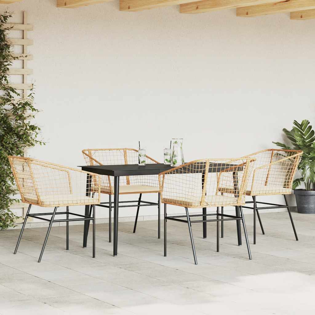 Set da Pranzo da Giardino 5pz con Cuscini Polyrattan Vetro