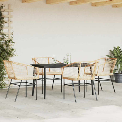 Set da Pranzo da Giardino 5pz con Cuscini Polyrattan Vetro