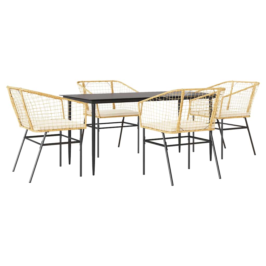 Set da Pranzo da Giardino 5pz con Cuscini Polyrattan Vetro