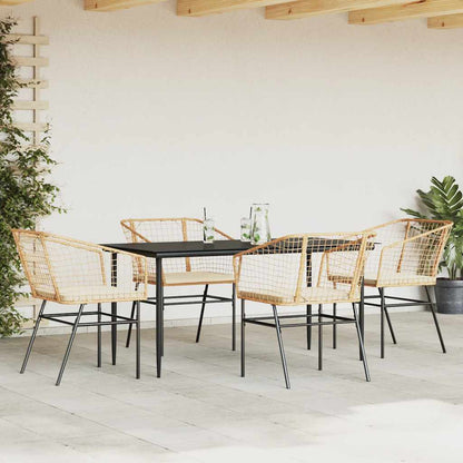 Set da Pranzo da Giardino 5pz con Cuscini Polyrattan Vetro