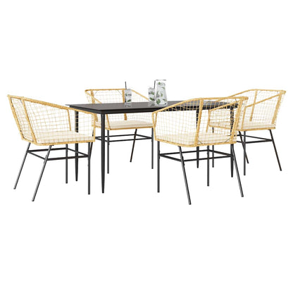 Set da Pranzo da Giardino 5pz con Cuscini Polyrattan Vetro