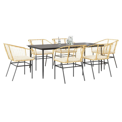 Set Pranzo da Giardino 7pz con Cuscini Marrone Polyrattan Vetro