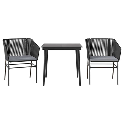 Set da Pranzo da Giardino 3 pz con Cuscini Polyrattan Vetro