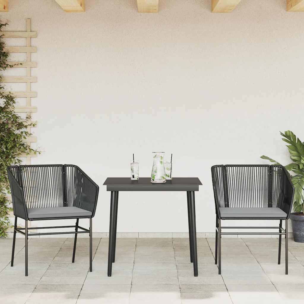 Set da Pranzo da Giardino 3 pz con Cuscini Polyrattan Vetro