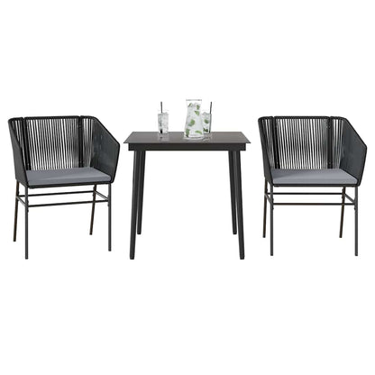 Set da Pranzo da Giardino 3 pz con Cuscini Polyrattan Vetro