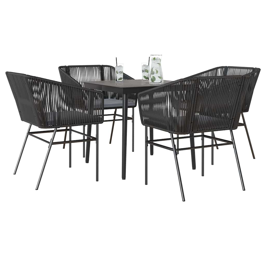 Set da Pranzo da Giardino con Cuscini 5 pz Polyrattan Vetro