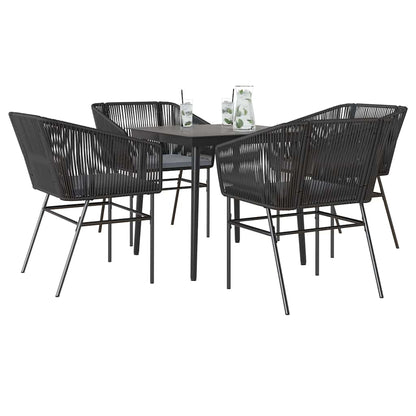 Set da Pranzo da Giardino con Cuscini 5 pz Polyrattan Vetro