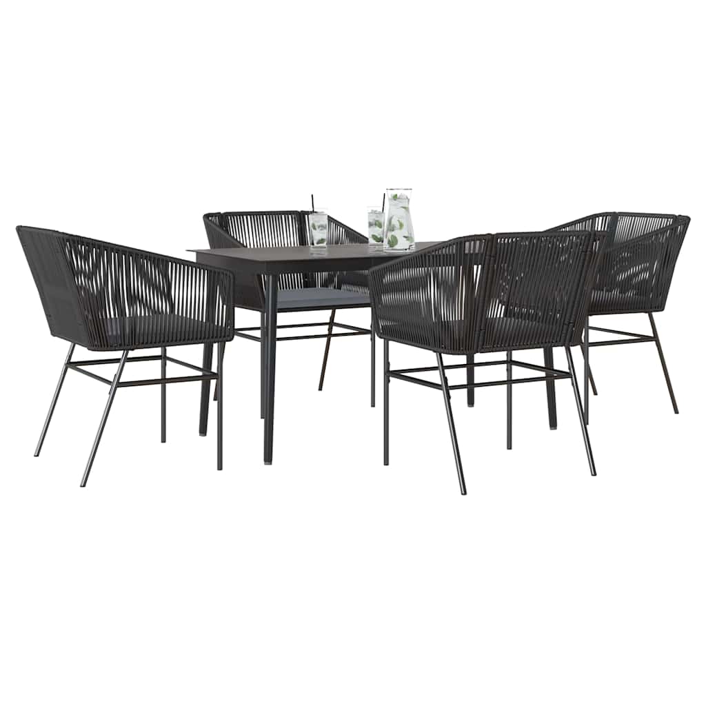 Set da Pranzo da Giardino con Cuscini 5 pz Polyrattan Vetro
