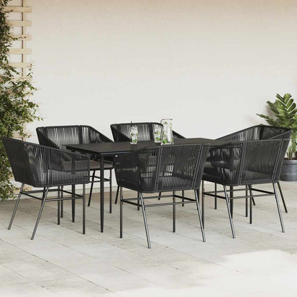 Set Pranzo da Giardino 7 pz Nero con Cuscini Polyrattan Vetro