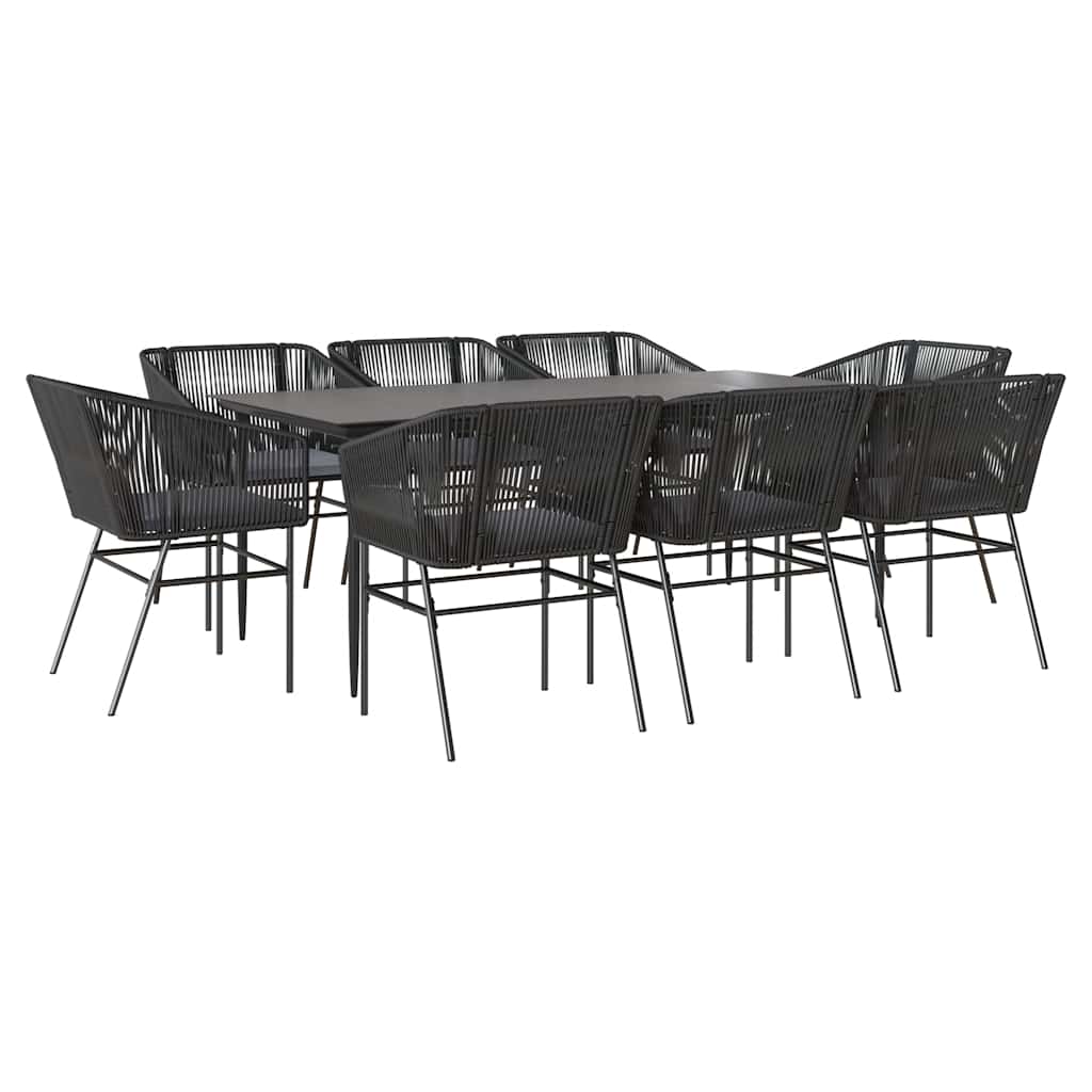 Set da Pranzo da Giardino 9 pz con Cuscini Polyrattan Vetro