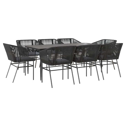 Set da Pranzo da Giardino 9 pz con Cuscini Polyrattan Vetro