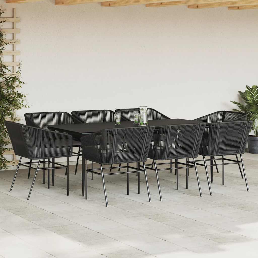Set da Pranzo da Giardino 9 pz con Cuscini Polyrattan Vetro