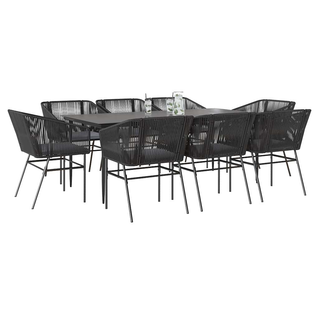 Set da Pranzo da Giardino 9 pz con Cuscini Polyrattan Vetro