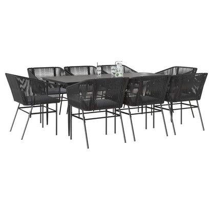 Set da Pranzo da Giardino 9 pz con Cuscini Polyrattan Vetro