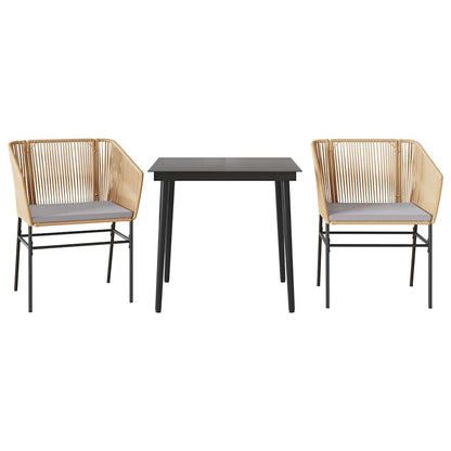 Set da Pranzo da Giardino 3pz con Cuscini Polyrattan Vetro