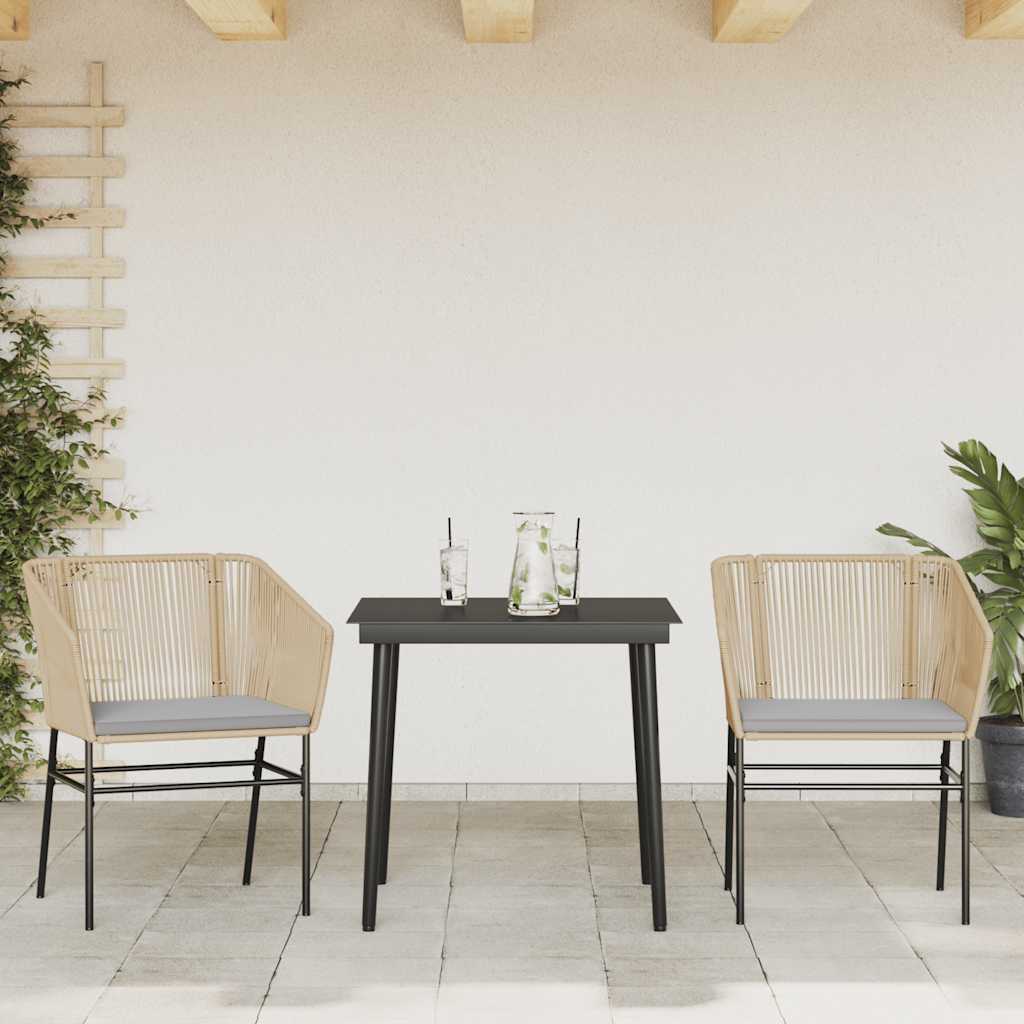 Set da Pranzo da Giardino 3pz con Cuscini Polyrattan Vetro