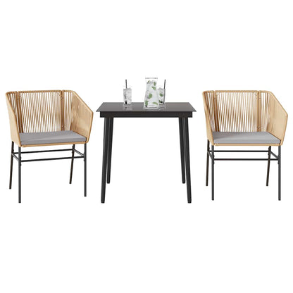 Set da Pranzo da Giardino 3pz con Cuscini Polyrattan Vetro