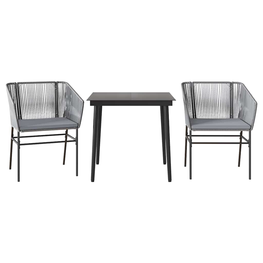 Set da Pranzo da Giardino 3 pz con Cuscini in Polyrattan Vetro