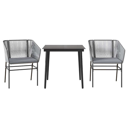 Set da Pranzo da Giardino 3 pz con Cuscini in Polyrattan Vetro