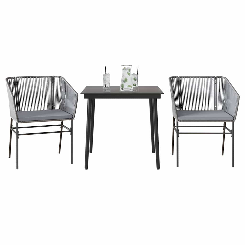 Set da Pranzo da Giardino 3 pz con Cuscini in Polyrattan Vetro