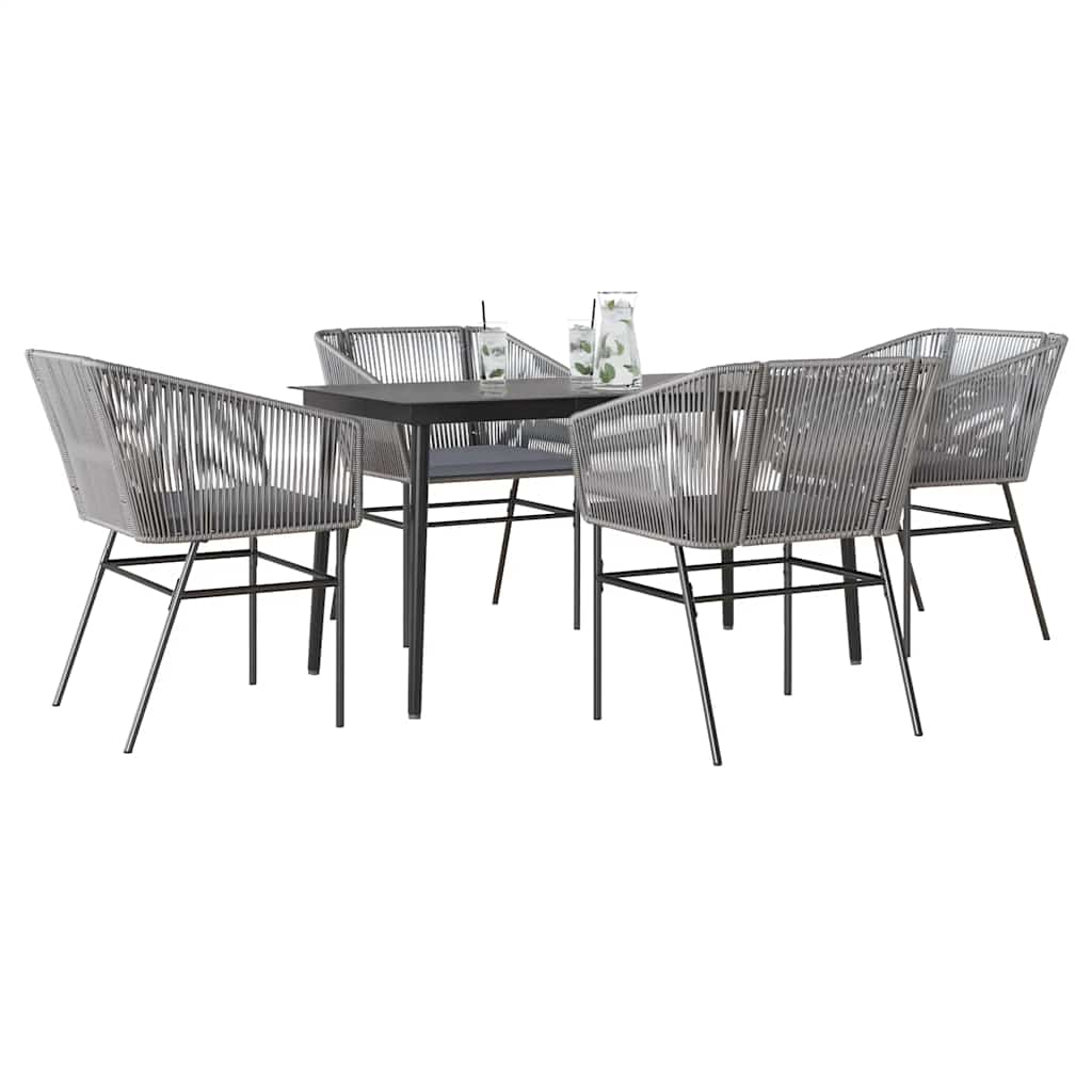 Set da Pranzo da Giardino 5 pz con Cuscini Polyrattan Vetro