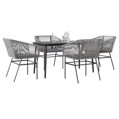 Set da Pranzo da Giardino 5 pz con Cuscini Polyrattan Vetro