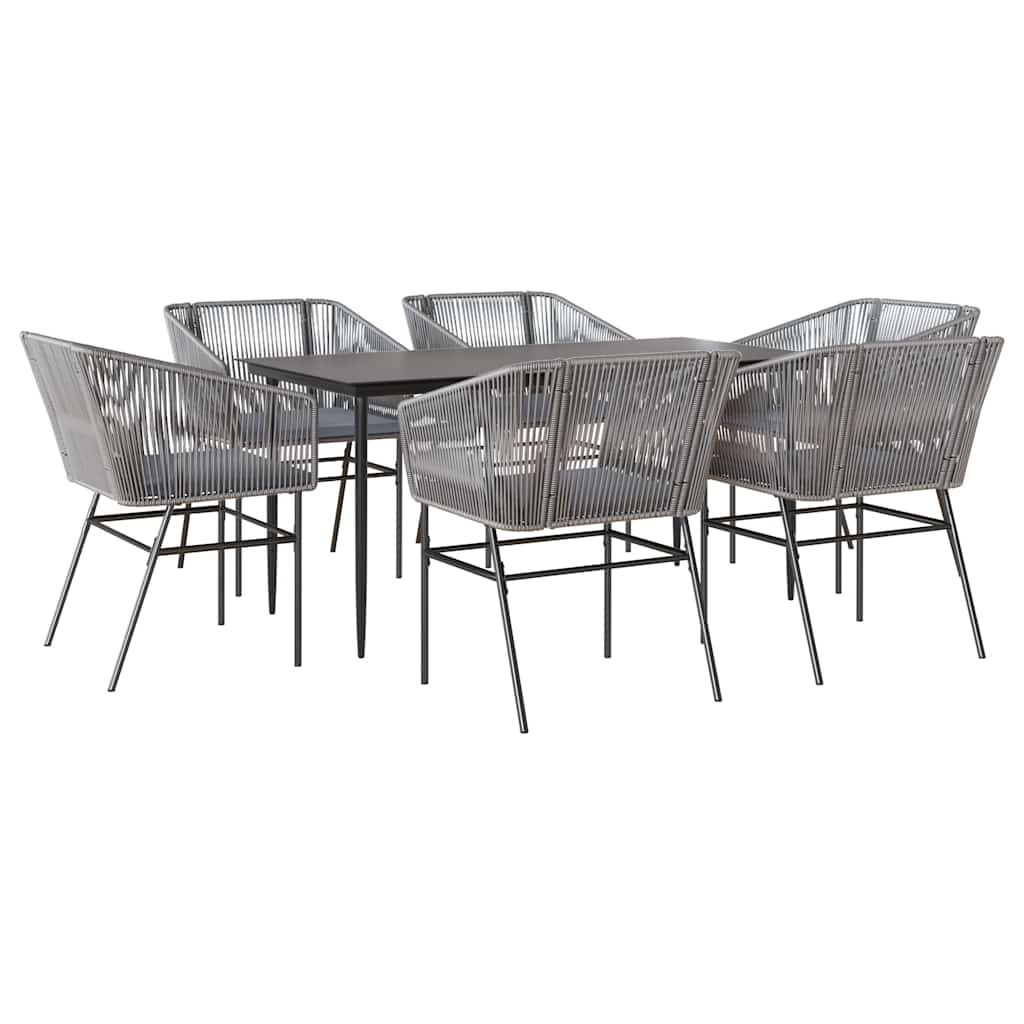 Set da Pranzo da Giardino 7 pz con Cuscini Polyrattan Vetro