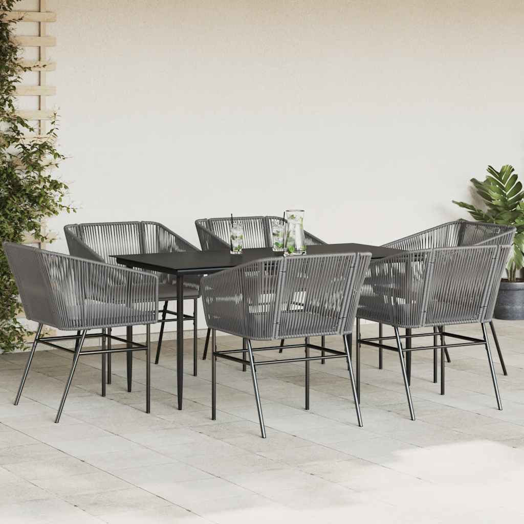 Set da Pranzo da Giardino 7 pz con Cuscini Polyrattan Vetro
