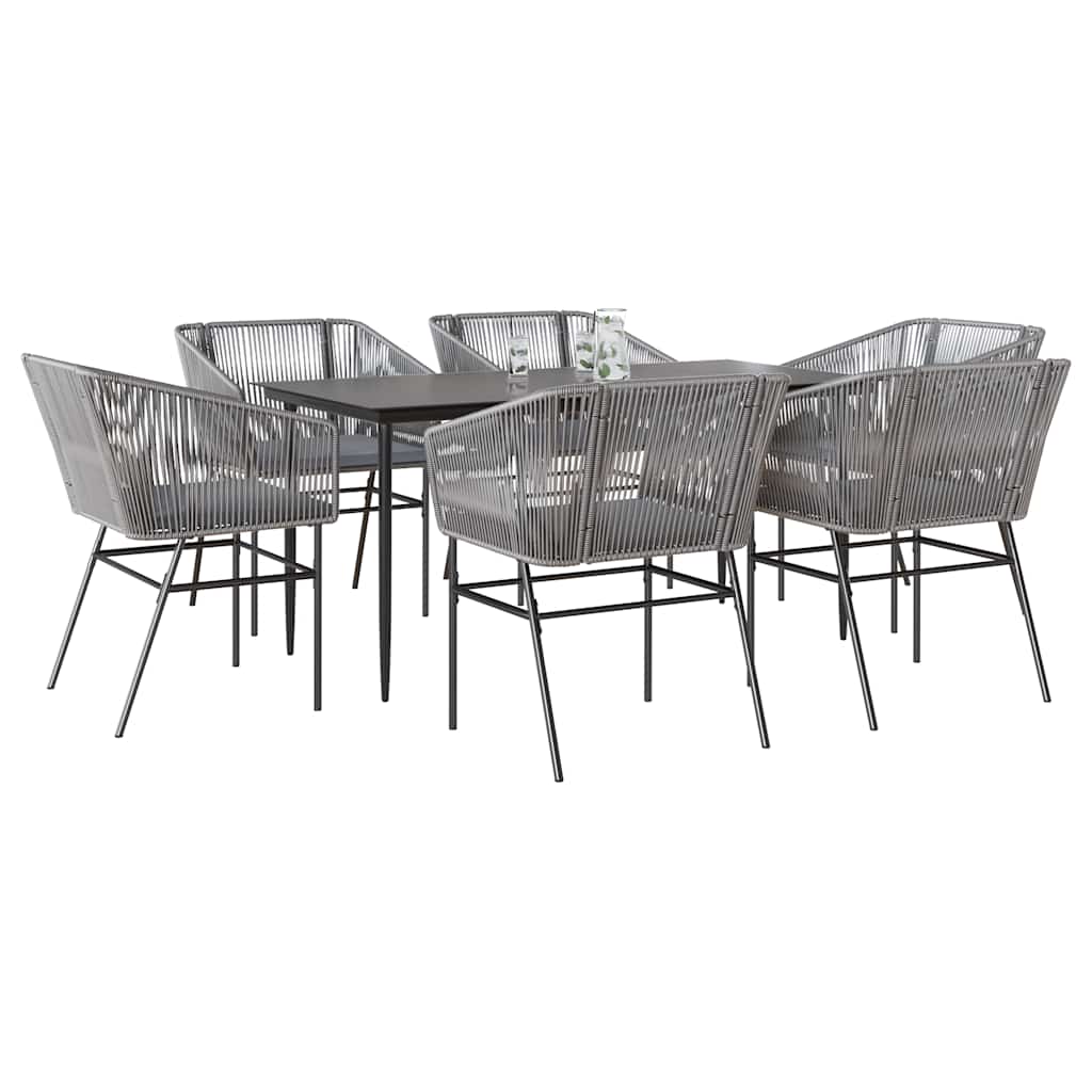 Set da Pranzo da Giardino 7 pz con Cuscini Polyrattan Vetro