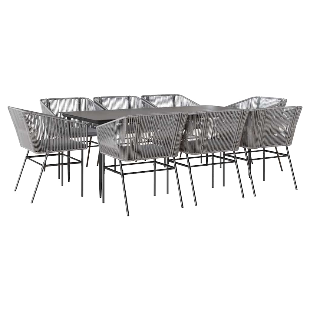 Set da Pranzo da Giardino 9 pz con Cuscini Polyrattan Vetro