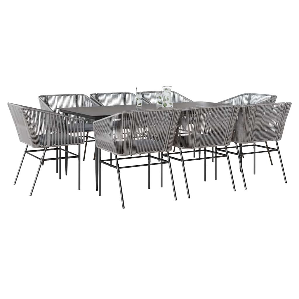 Set da Pranzo da Giardino 9 pz con Cuscini Polyrattan Vetro