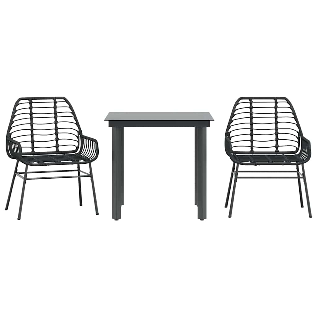 Set Mobili da Pranzo per Giardino 3 pz Nero Polyrattan Vetro