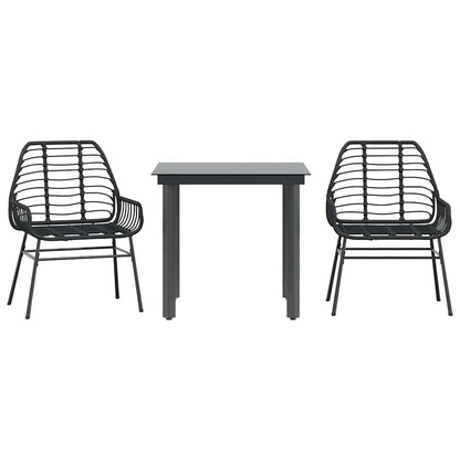 Set Mobili da Pranzo per Giardino 3 pz Nero Polyrattan Vetro