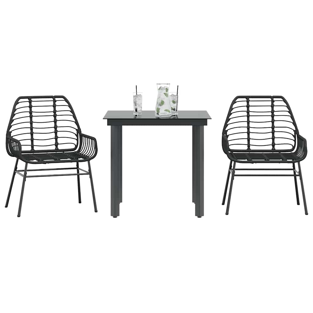 Set Mobili da Pranzo per Giardino 3 pz Nero Polyrattan Vetro