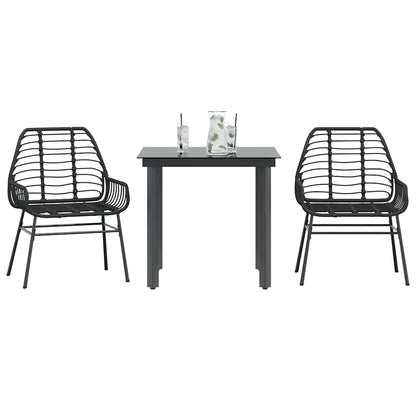 Set Mobili da Pranzo per Giardino 3 pz Nero Polyrattan Vetro