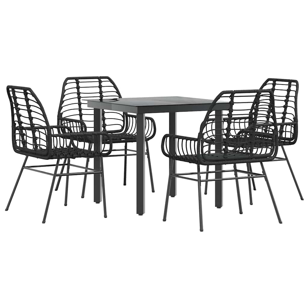 Set Mobili da Pranzo per Giardino 5 pz Nero Polyrattan Vetro