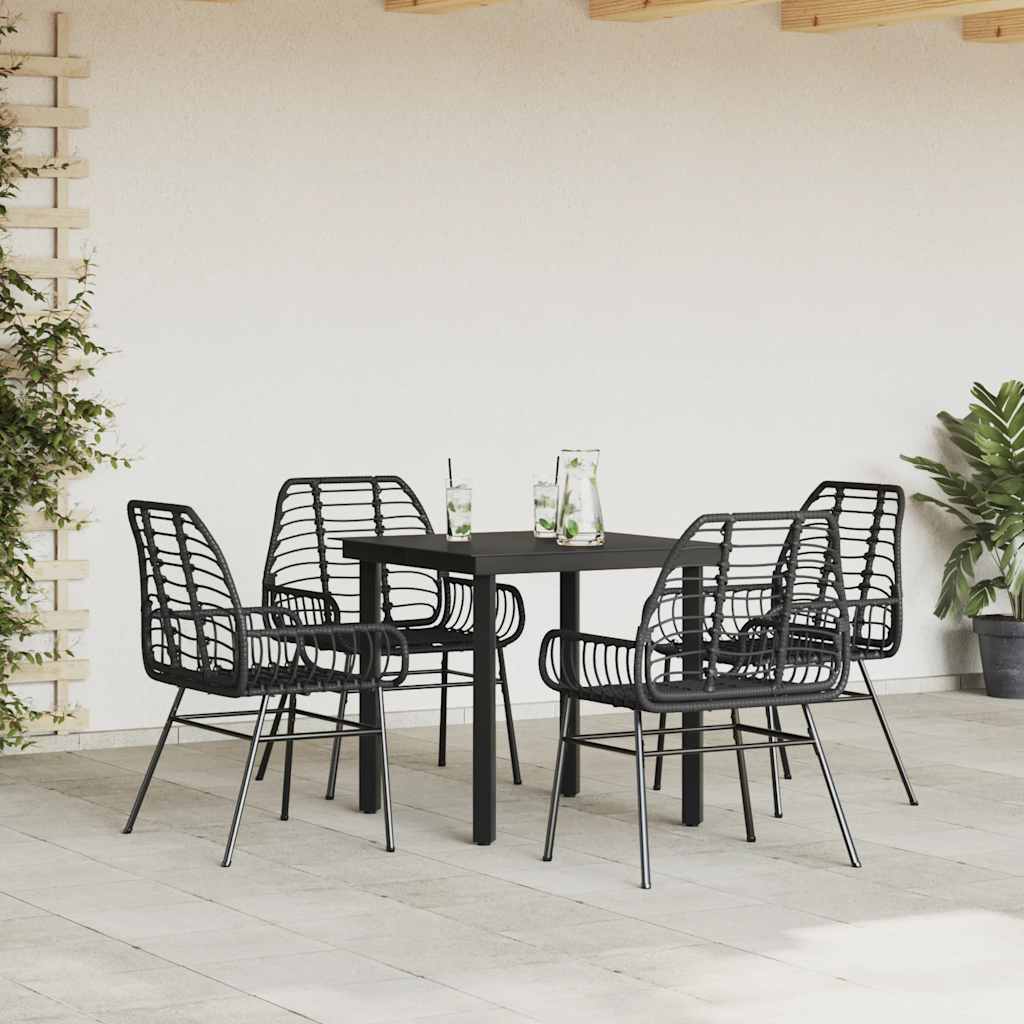 Set Mobili da Pranzo per Giardino 5 pz Nero Polyrattan Vetro