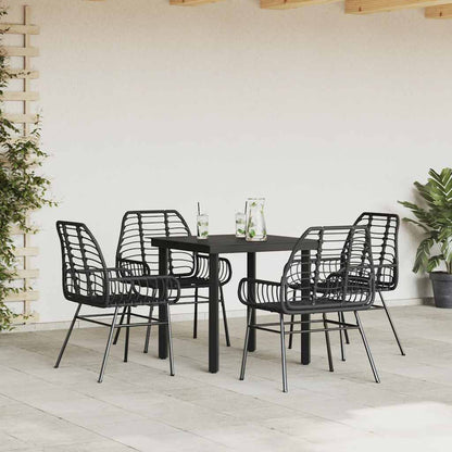 Set Mobili da Pranzo per Giardino 5 pz Nero Polyrattan Vetro