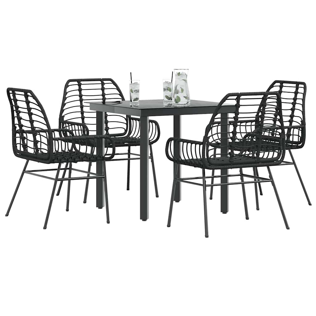 Set Mobili da Pranzo per Giardino 5 pz Nero Polyrattan Vetro