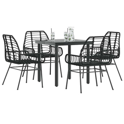 Set Mobili da Pranzo per Giardino 5 pz Nero Polyrattan Vetro