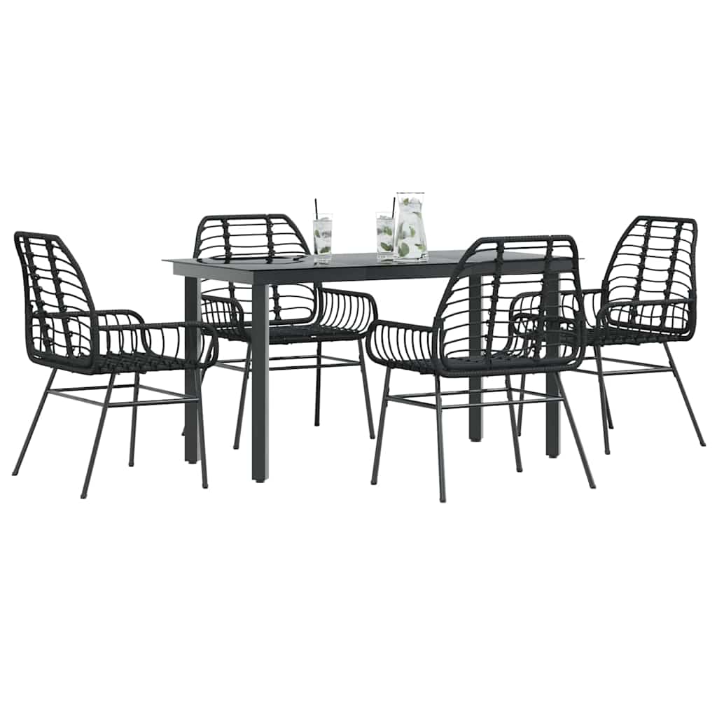 Set Mobili da Pranzo per Giardino 5 pz Nero Polyrattan Vetro