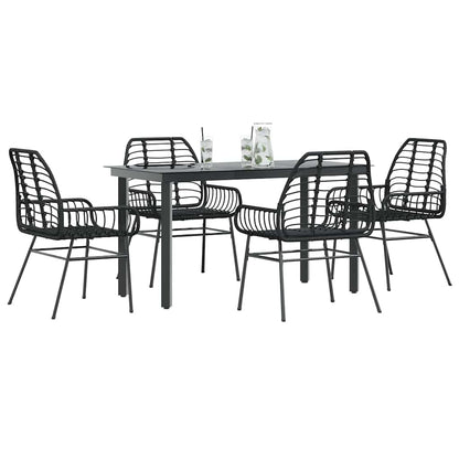 Set Mobili da Pranzo per Giardino 5 pz Nero Polyrattan Vetro