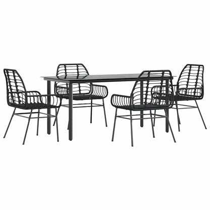 Set Mobili da Pranzo per Giardino 5 pz Nero Polyrattan Vetro